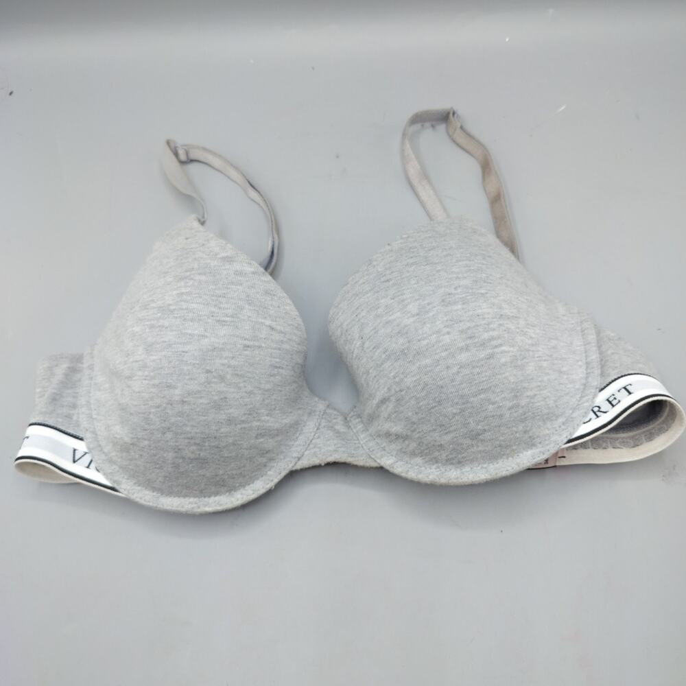 Victoria's Secret Tan T-Shirt Lightly Lined Demi Bra Gray With Logo Band 34C